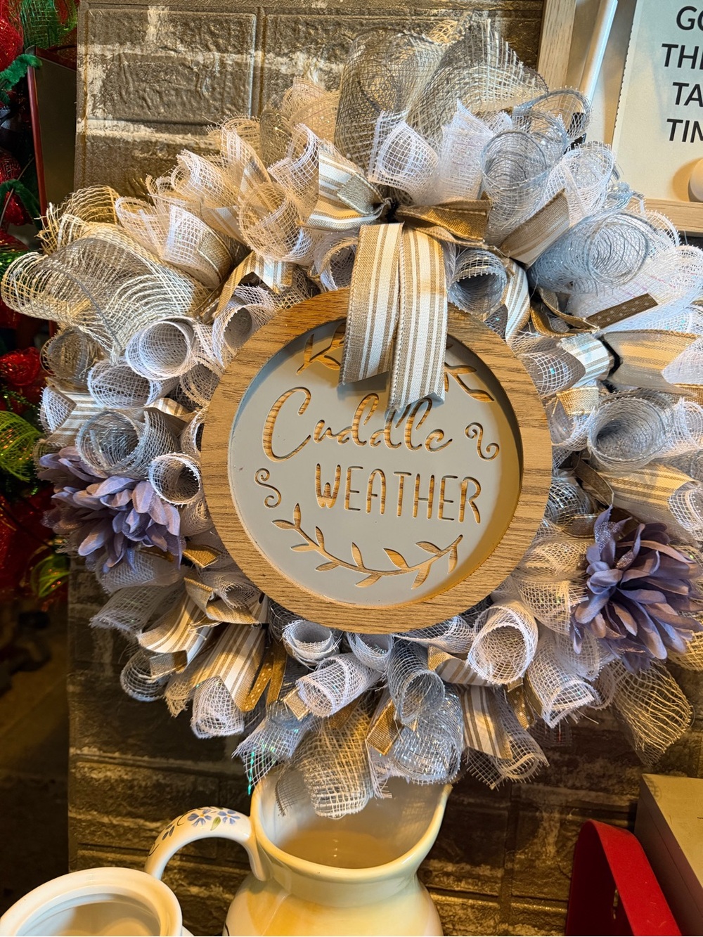 Hand Crafted Cuddle Weather Wreath - White and Light Purple